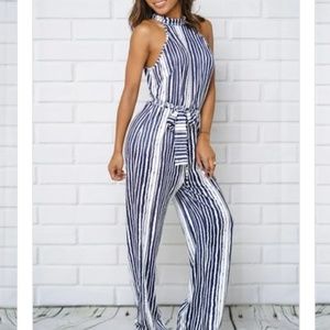 Blue & White Striped Jumpsuit